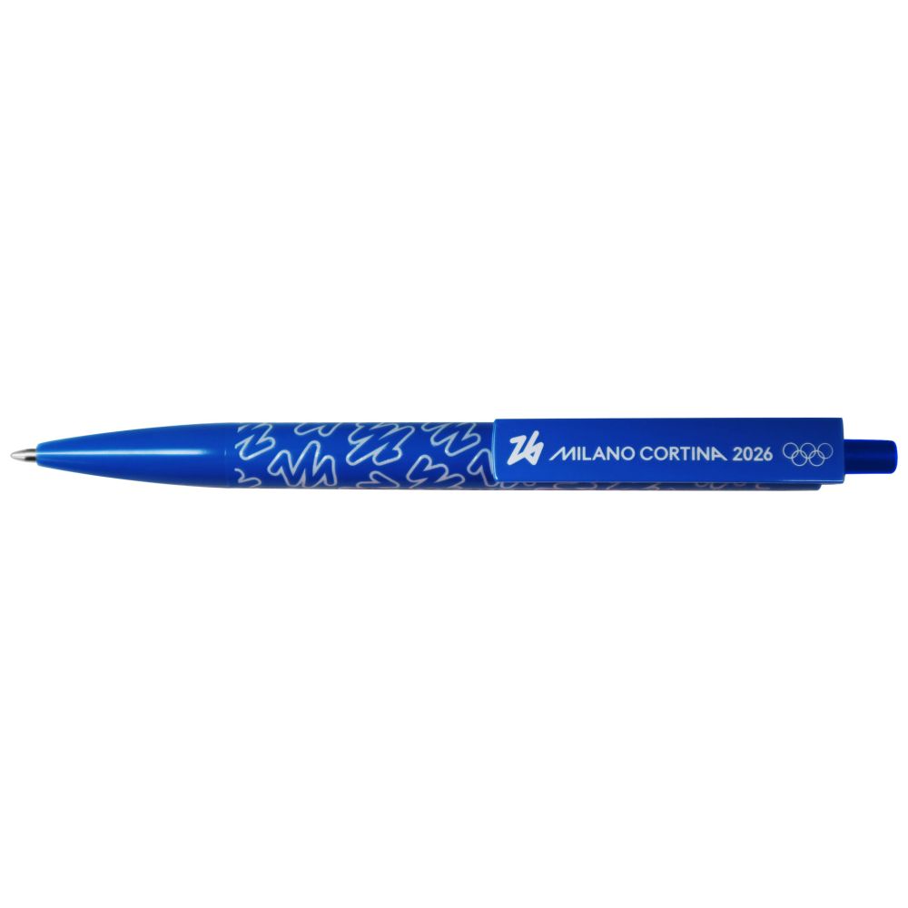 PENNA ABS BLU OLYMPIC EMBLEMA MONOCROMATICO STAMPA LUCIDA FONDO SIGN
