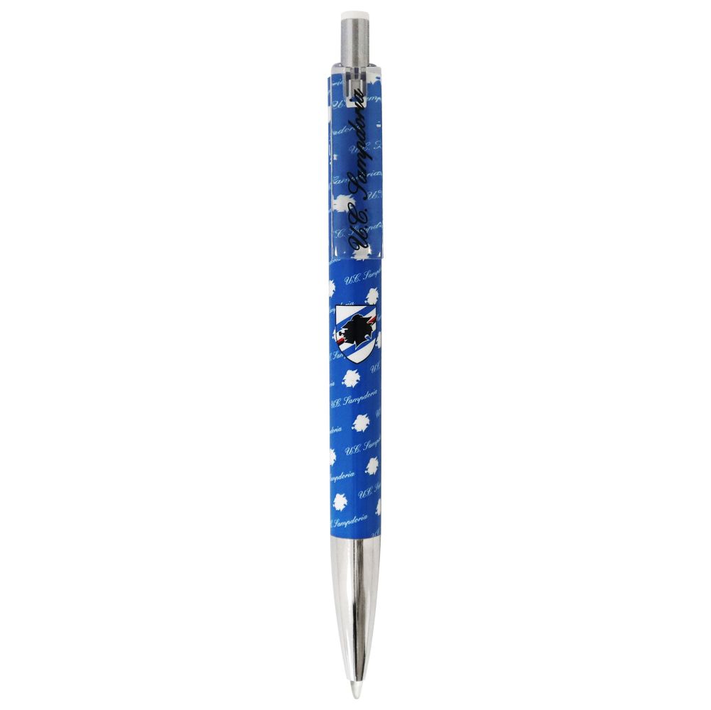 PENNA CON PULSANTE E PUNTALE CROMATI LOGO UFFICIALE SAMPDORIA