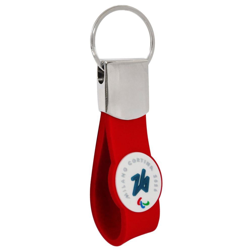 PORTACHIAVI PVC METALLO PARALYMPIC EMBLEMA COLORATO FONDO ROSSO