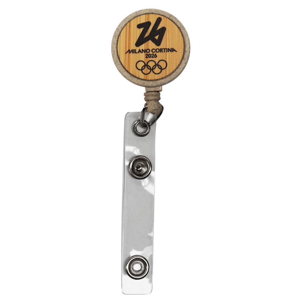 PORTA SKIPASS PLASTICA E BAMBU' DIA 32 MM OLYMPIC EMBLEMA MONOCROMATICO