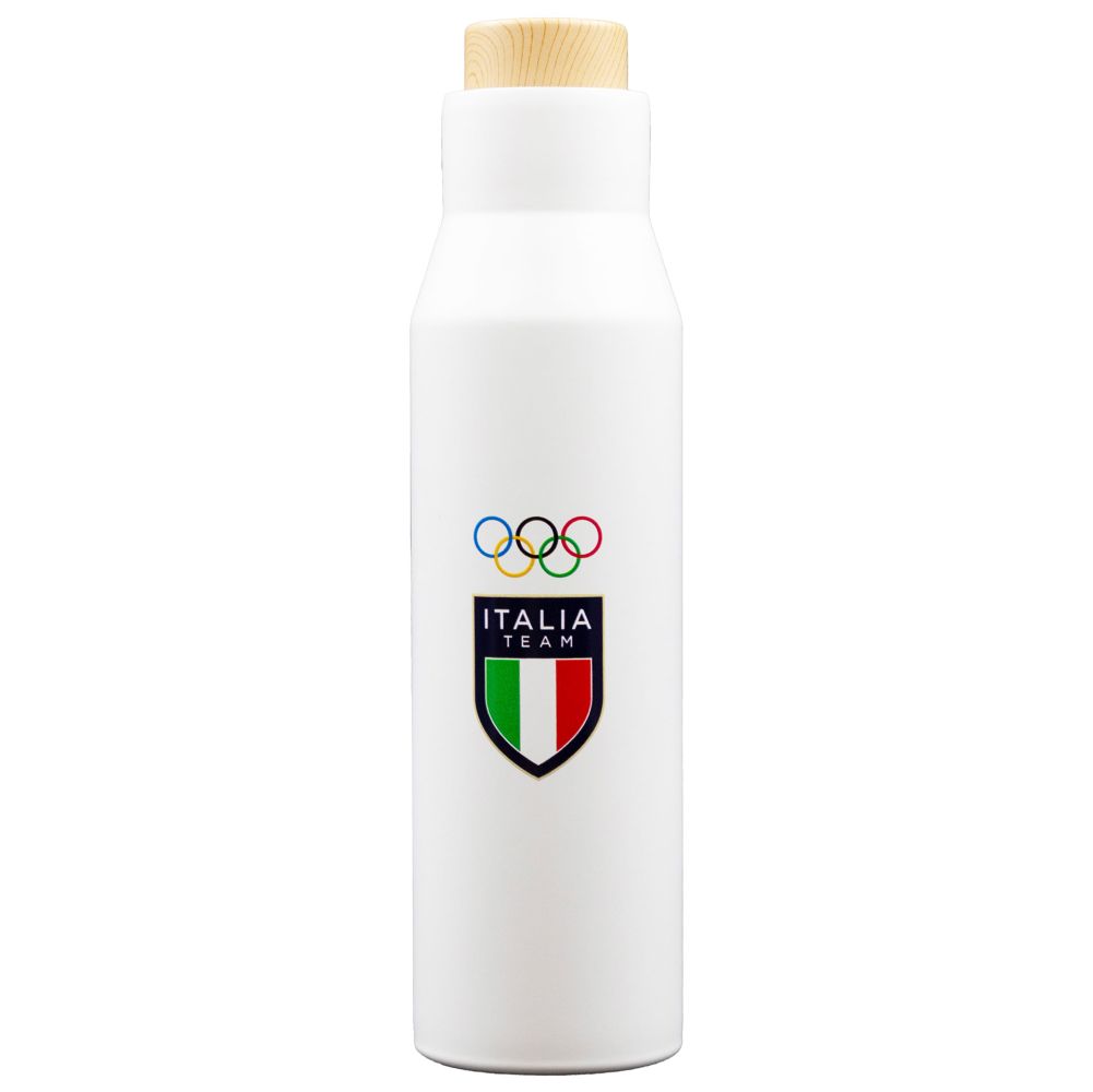 BORRACCIA TERMICA BIANCA TAPPO EFFETTO BAMBU' 500 ML OLYMPIC+ITALIA TEAM