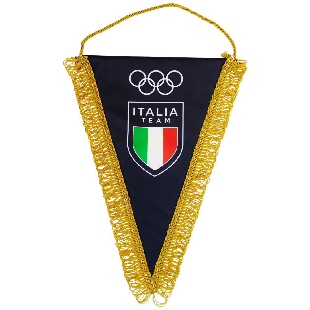 GAGLIARDETTO TRIANGOLARE BLU MIS. 20X28 FRANGIA ORO OLYMPIC+ITALIA TEAM