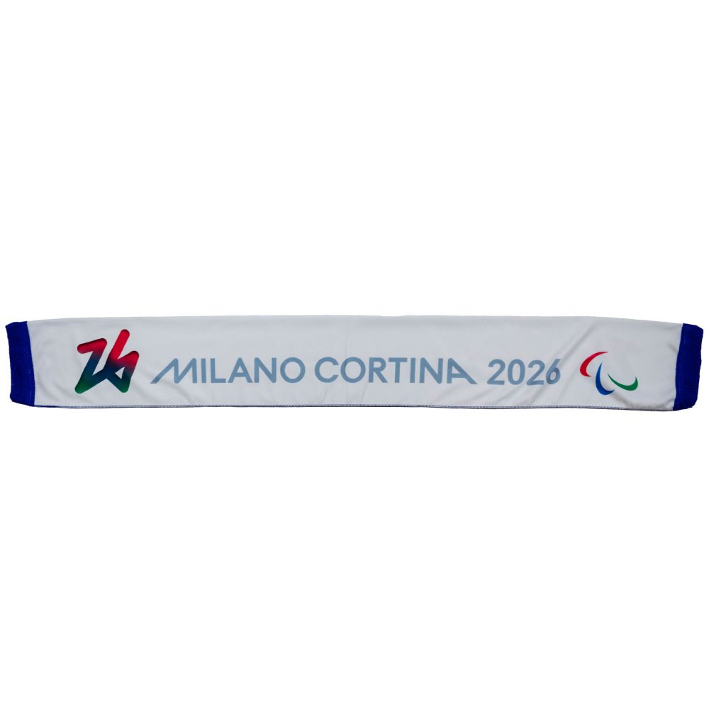 SCIARPA IN POLIPILE STAMPATA 130X17CM FONDO BIANCO PARALYMPIC EMBLEMA CO