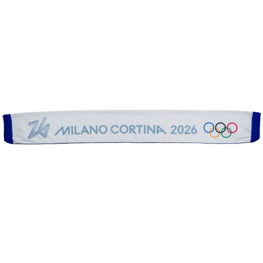 SCIARPA IN POLIPILE STAMPATA 130X17CM FONDO BIANCO OLYMPIC EMBLEMA COLOR