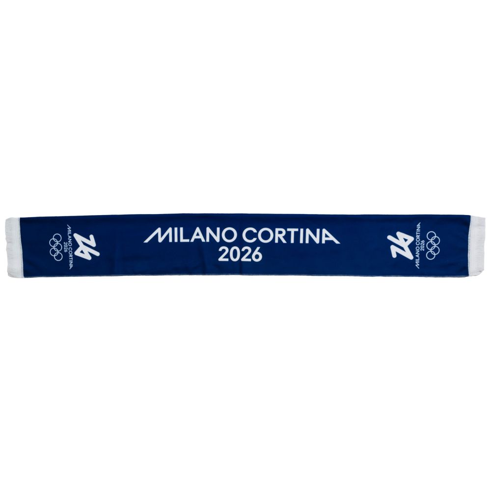 SCIARPA IN POLIPILE STAMPATA 130X17CM FONDO BLU OLYMPIC EMBLEMA BIANCO