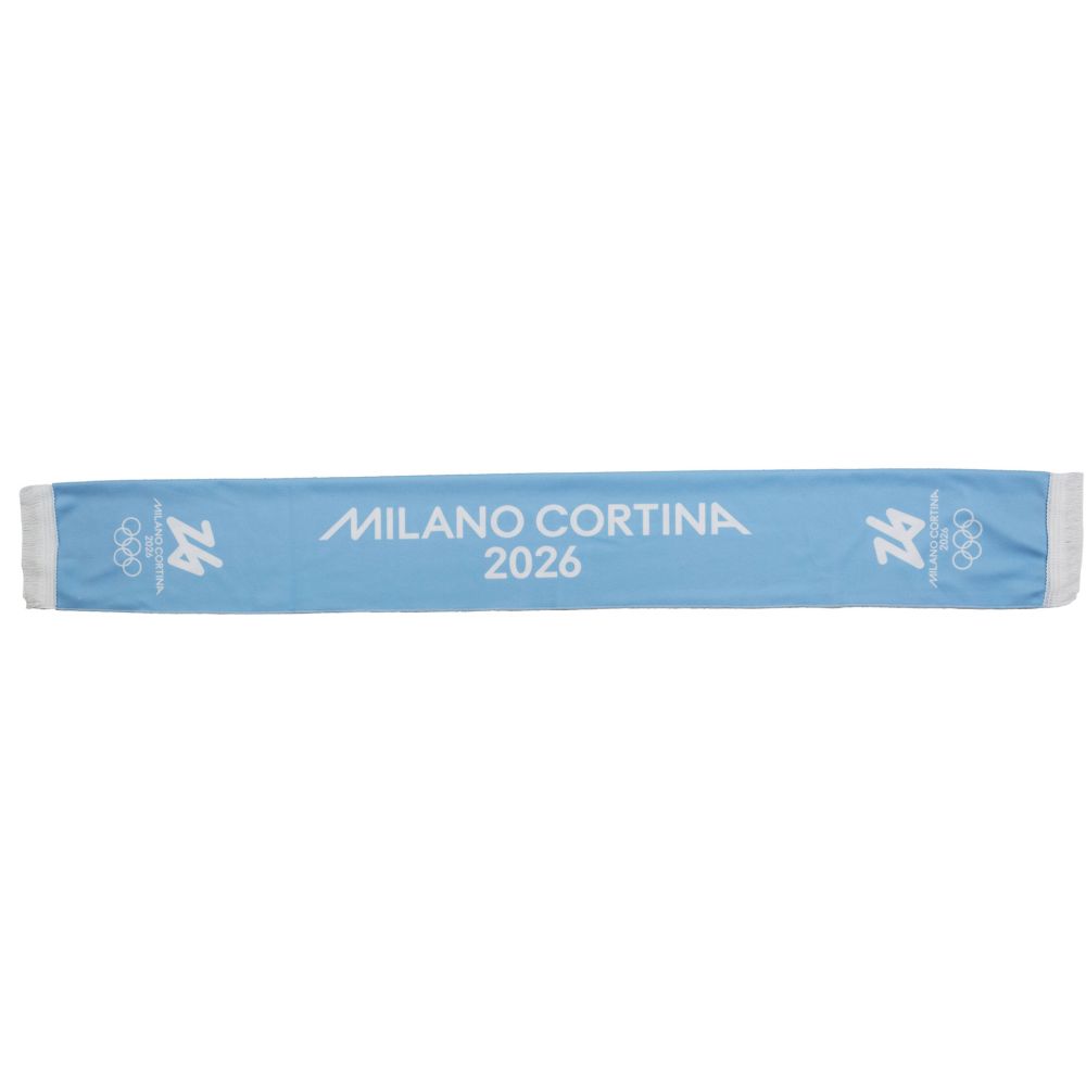 SCIARPA IN POLIPILE STAMPATA 130X17CM FONDO AZZURRO OLYMPIC EMBLEMA BIAN