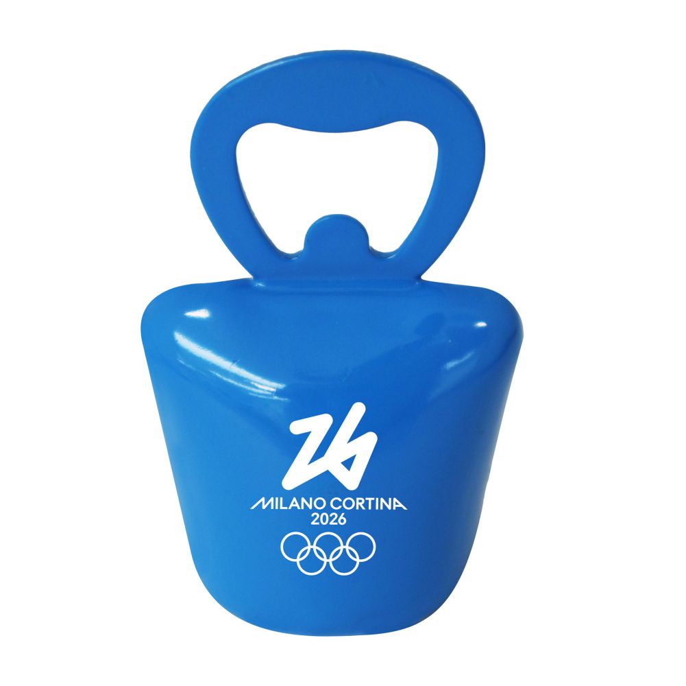 APRIBOTTIGLIA MAGNETICO BLU A CAMPANA OLYMPIC EMBLEMA STAMPATO BIANCO