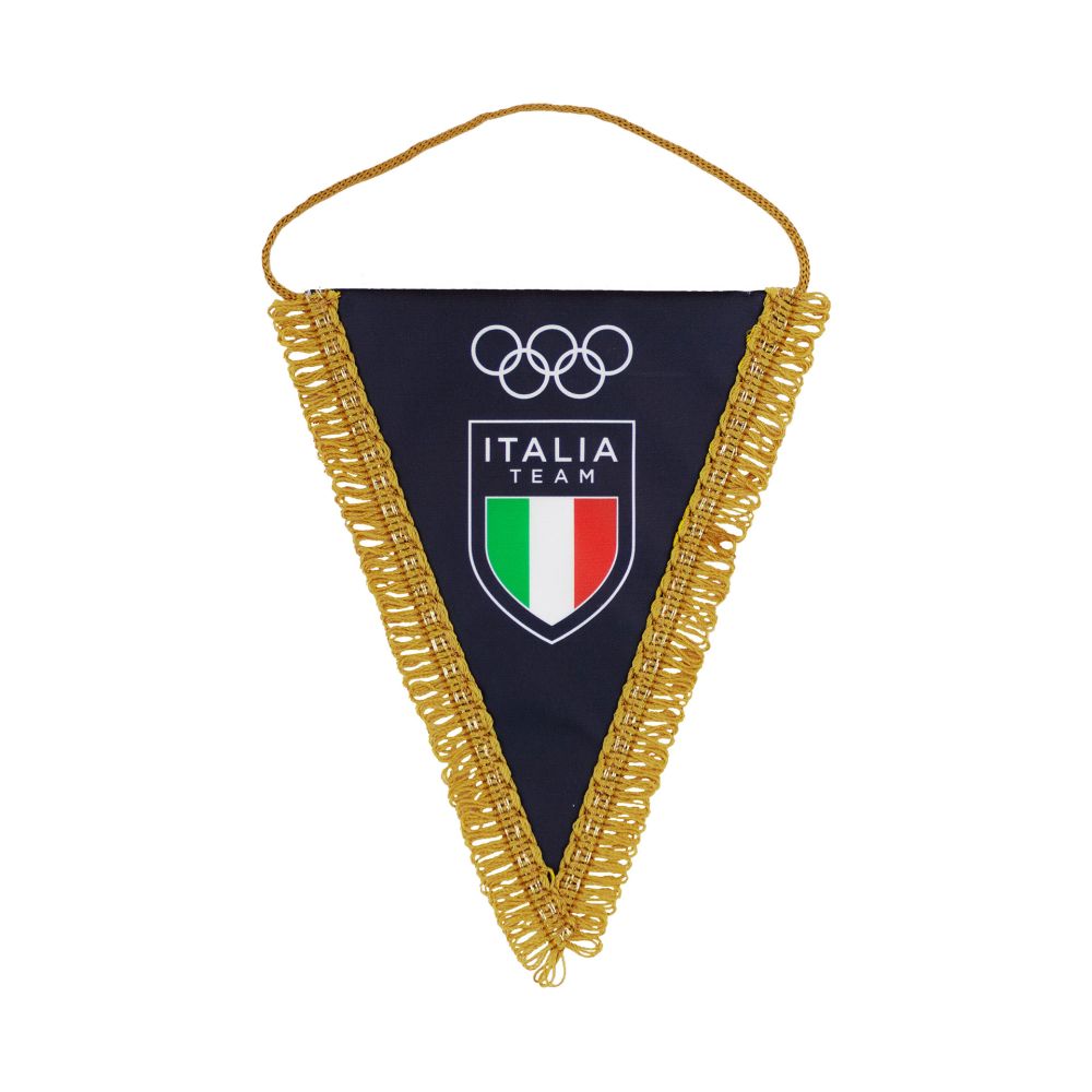 GAGLIARDETTO TRIANGOLARE BLU MIS. 14X17 FRANGIA ORO OLYMPIC+ITALIA TEAM