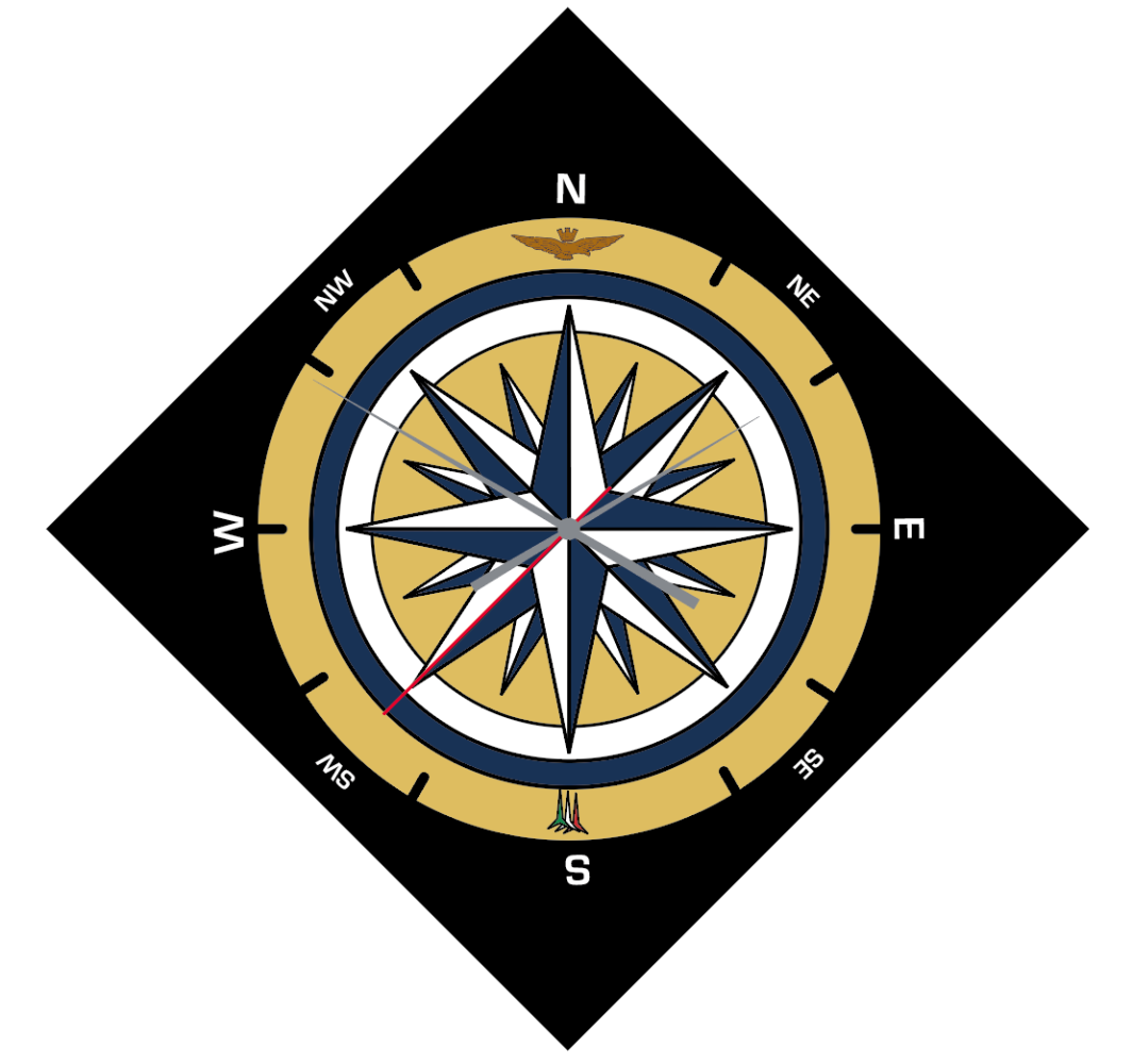 OROLOGIO DA PARETE IN ALLUMINIO ANODIZZATO NERO CON ROSA DEI VENTI