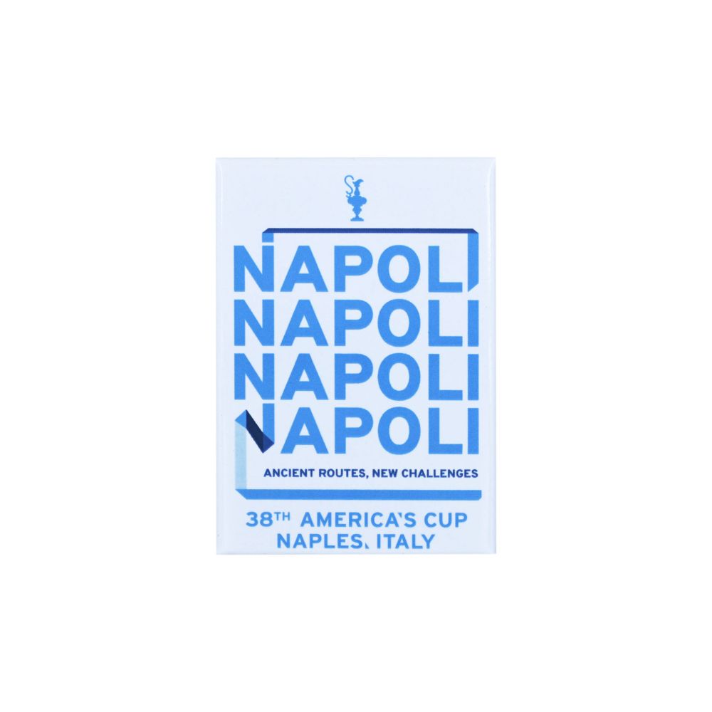 MAGNETE AMERICA'S CUP 38 RETTANGOLARE SFONDO BIANCO CON SCRITTA NAPOLI A