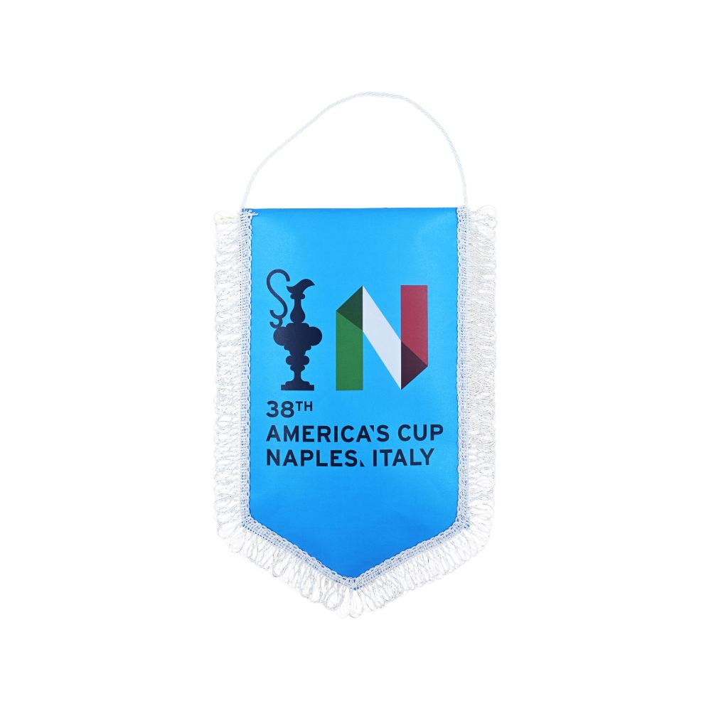 GAGLIARDETTO AMERICA'S CUP 38 PENTAGONALE CELESTE COPPA N E SCRITTA