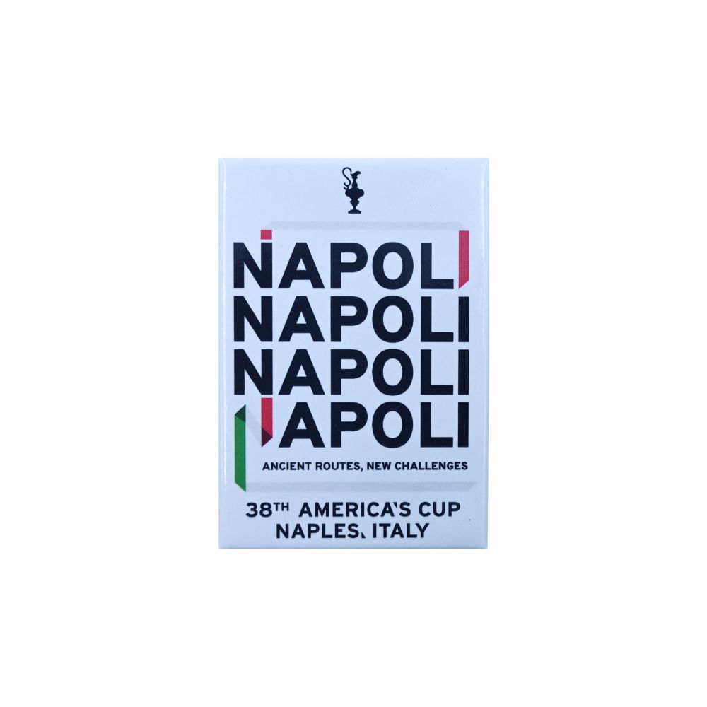MAGNETE AMERICA'S CUP 38 RETTANGOLARE SFONDO BIANCO CON SCRITTA NAPOLI B