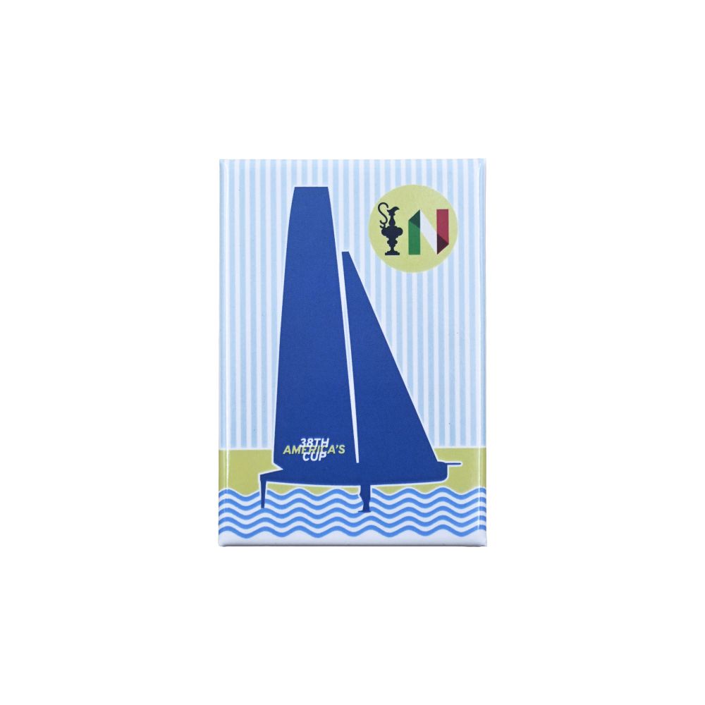 MAGNETE AMERICA'S CUP 38 RETTANGOLARE BARCA A VELA FONDO RIGATO COPPA E