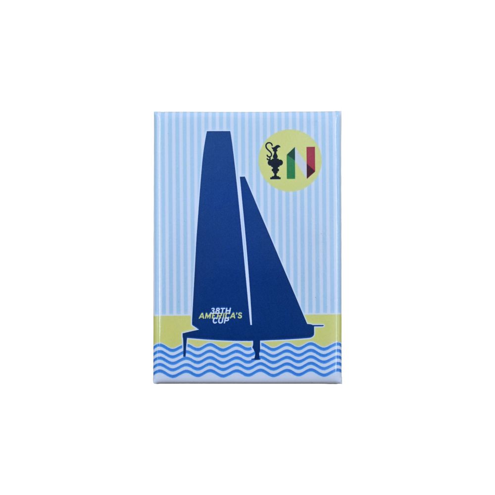 MAGNETE AMERICA'S CUP 38 RETTANGOLARE BARCA A VELA FONDO RIGATO COPPA E