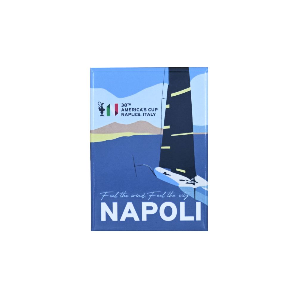 MAGNETE AMERICA'S CUP 38 RETTANGOLARE BARCA A VELA IN MARE CON SCRITTA N