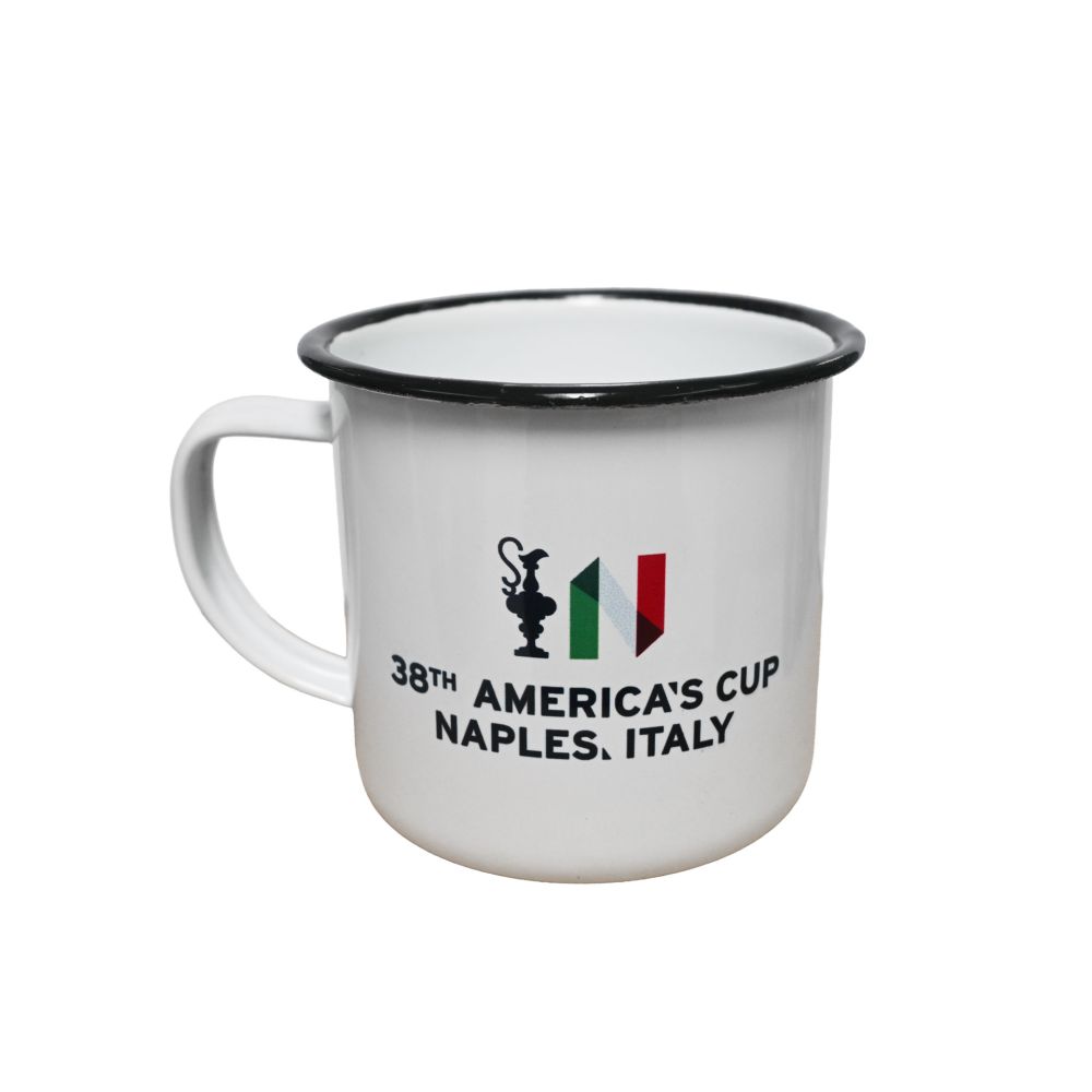 TAZZA AMERICA'S CUP 38 BIANCA CON COPPA E N TRICOLORE IN METALLO