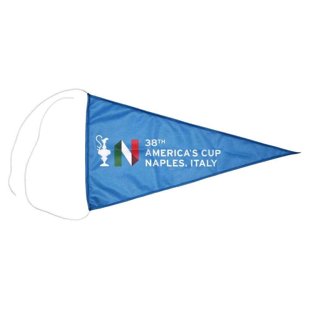 BANDIERA TRIANGOLARE AMERICA'S CUP 38 CELESTE LOGHI E SCRITTA BANDIERA TRIANGOLARE AMERICA'S CUP 38 CELESTE LOGHI E SCRITTA