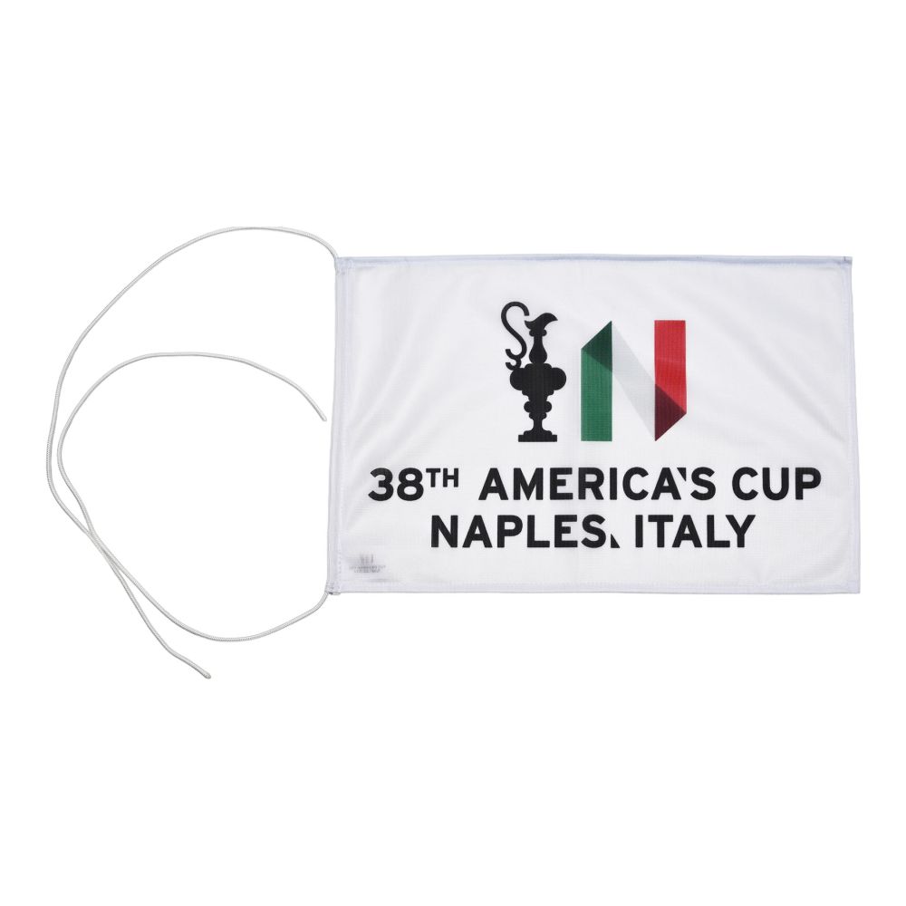 BANDIERA NAUTICA AMERICA'S CUP 38 BIANCA COPPA N E SCRITTA CON CORDE LIB