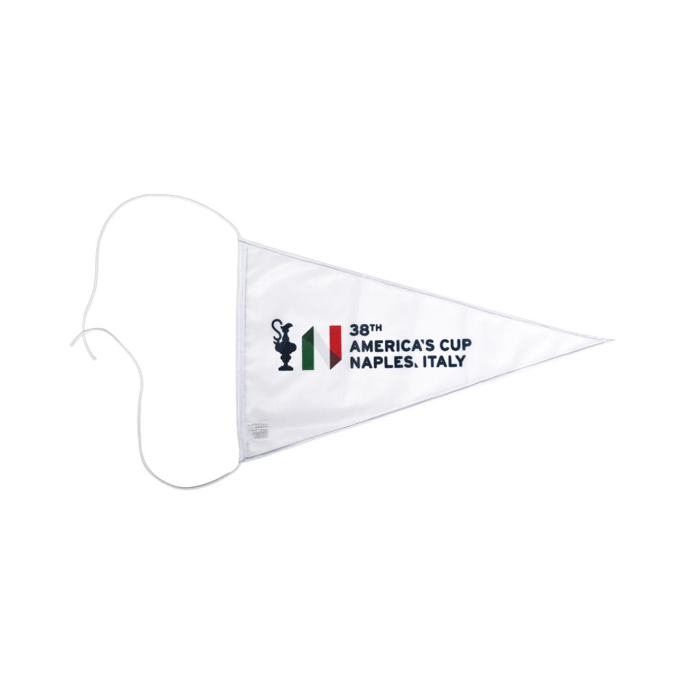BANDIERA TRIANGOLARE AMERICA'S CUP 38 BIANCA LOGHI E SCRITTA BANDIERA TRIANGOLARE AMERICA'S CUP 38 BIANCA LOGHI E SCRITTA