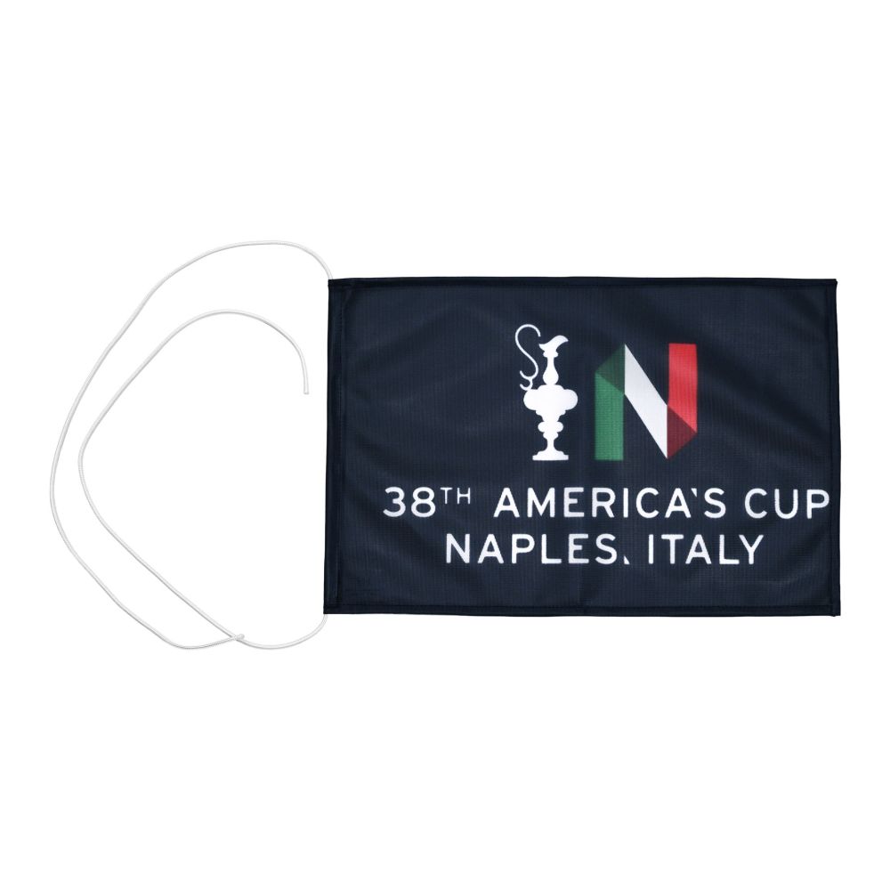 BANDIERA NAUTICA AMERICA'S CUP 38 BLU COPPA N E SCRITTA CON CORDE LIBERE