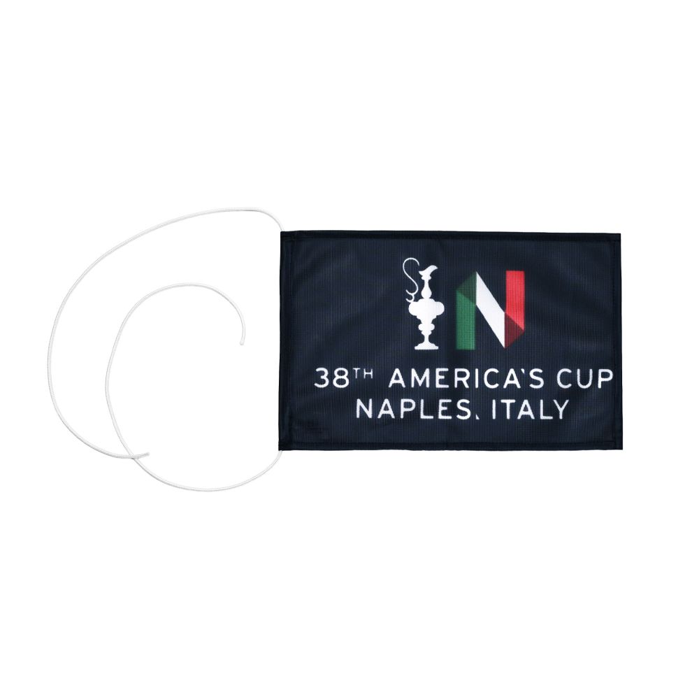 BANDIERA NAUTICA AMERICA'S CUP 38 BLU COPPA N E SCRITTA CON CORDE LIBERE