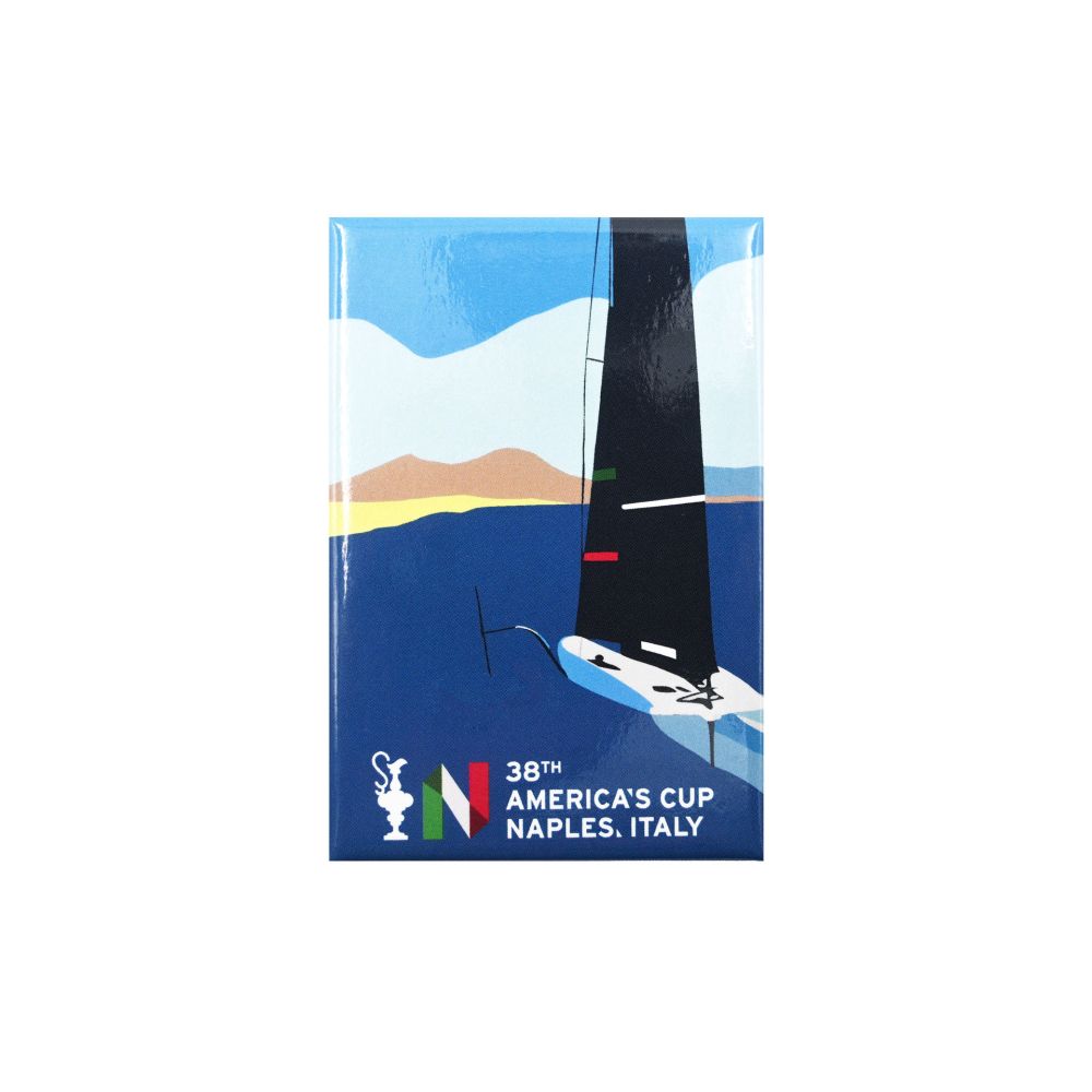 MAGNETE AMERICA'S CUP 38 RETTANGOLARE BARCA A VELA IN MARE CON SCRITTA N