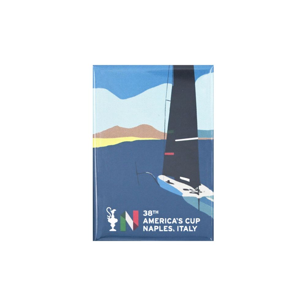 MAGNETE AMERICA'S CUP 38 RETTANGOLARE BARCA A VELA IN MARE CON SCRITTA N