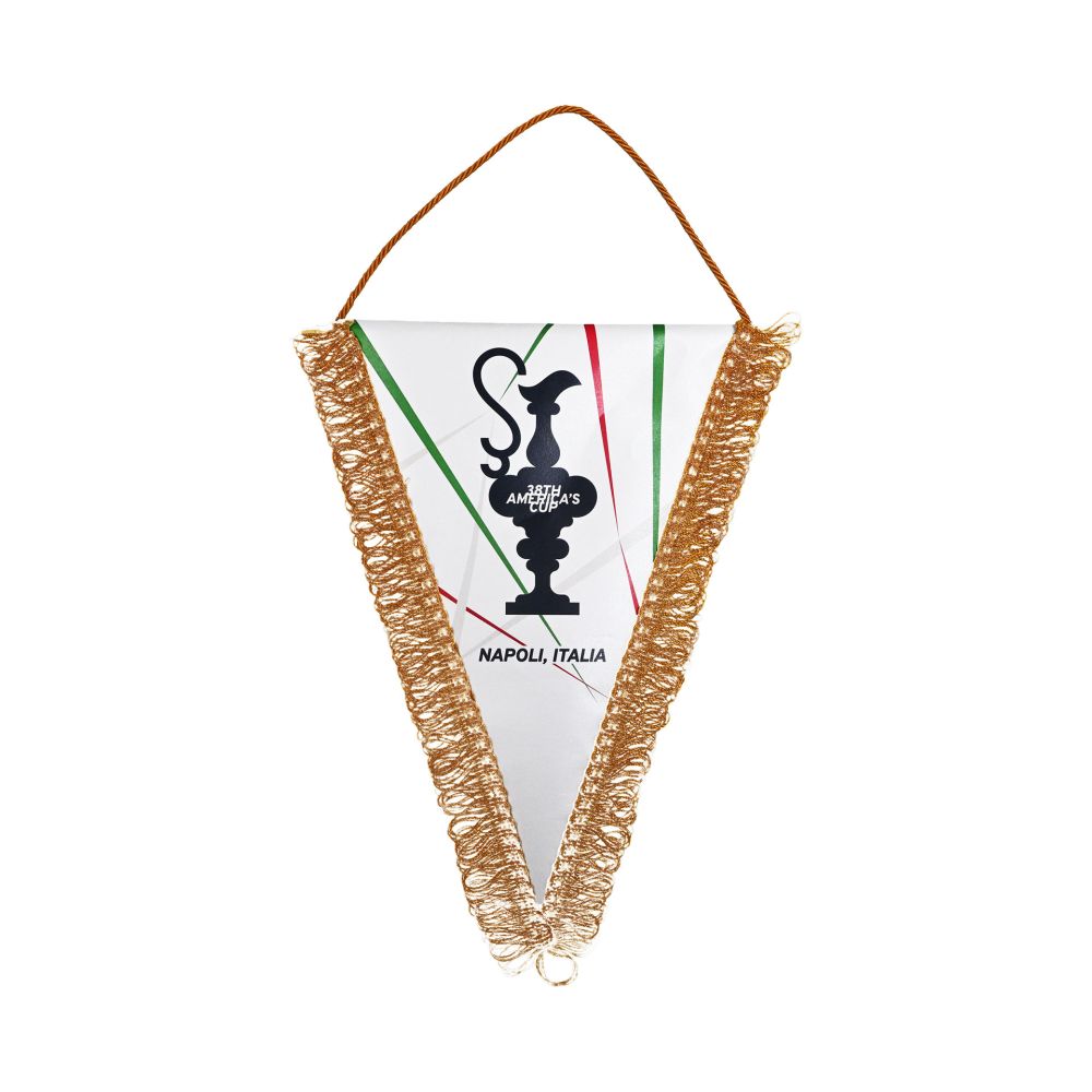 GAGLIARDETTO AMERICA'S CUP 38 TRIANGOLARE BIANCO COPPA E LINEE TRICOLORE