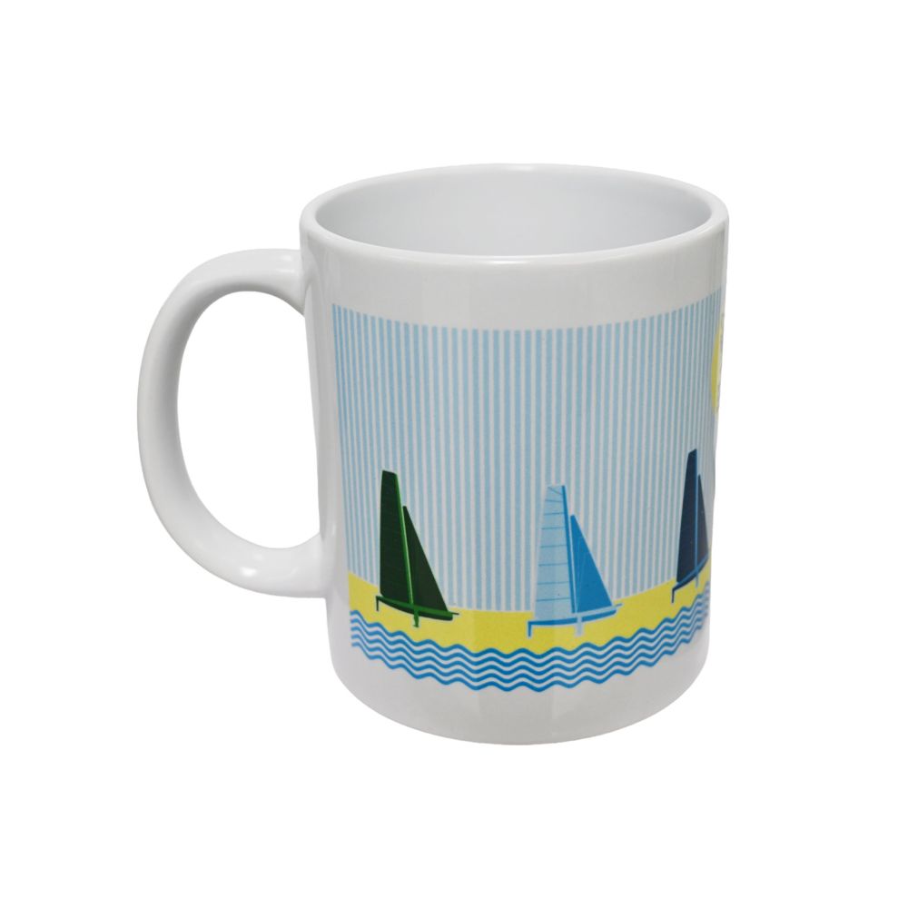TAZZA AMERICA'S CUP 38 FONDO RIGATO CON BARCHETTE COLORATE IN CERAMICA