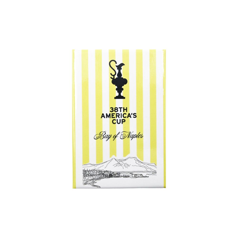 MAGNETE AMERICA'S CUP 38 RETTANGOLARE SFONDO RIGATO GIALLO CON SCRITTA B