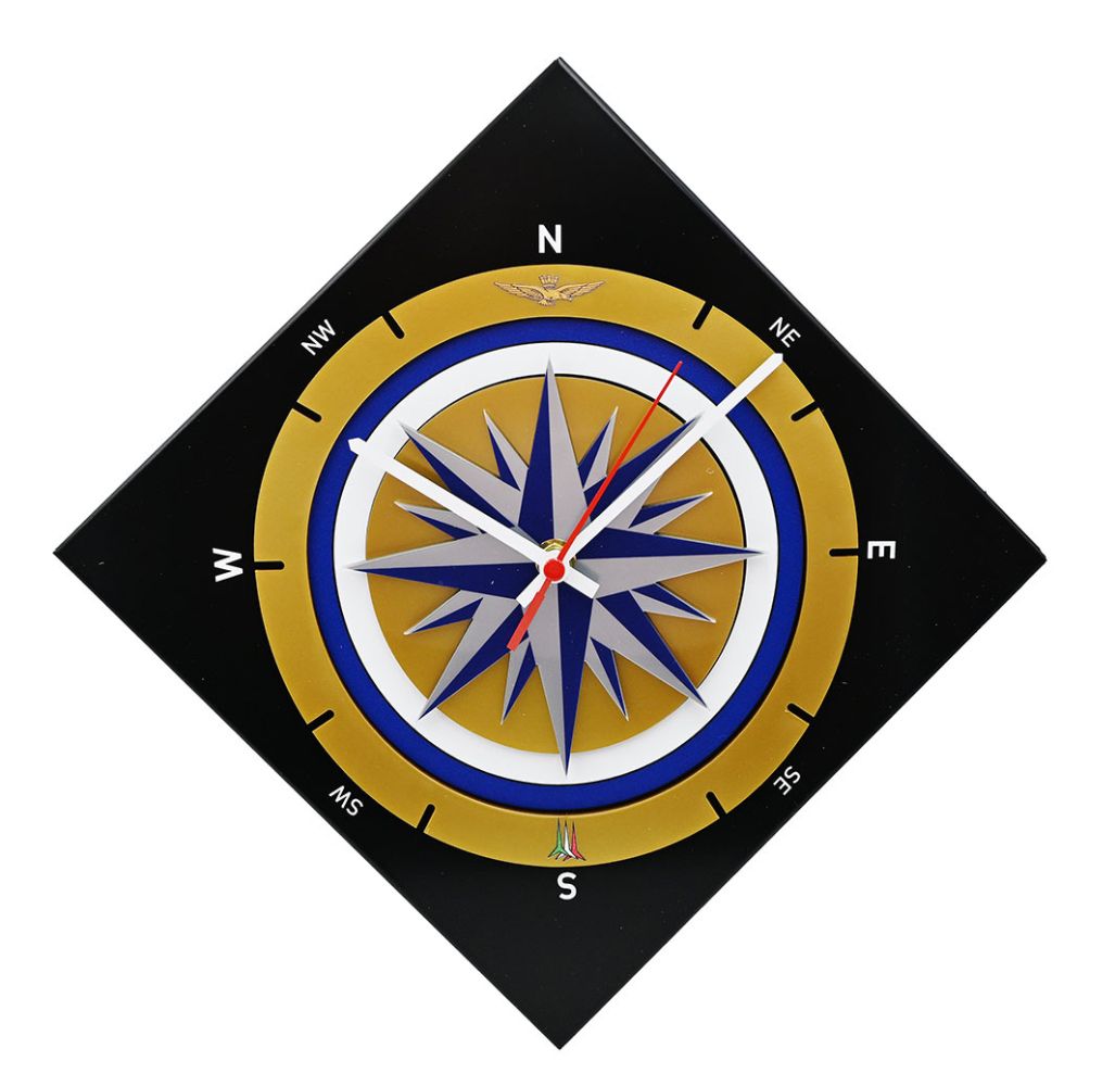 OROLOGIO DA PARETE IN ALLUMINIO ANODIZZATO NERO CON ROSA DEI VENTI