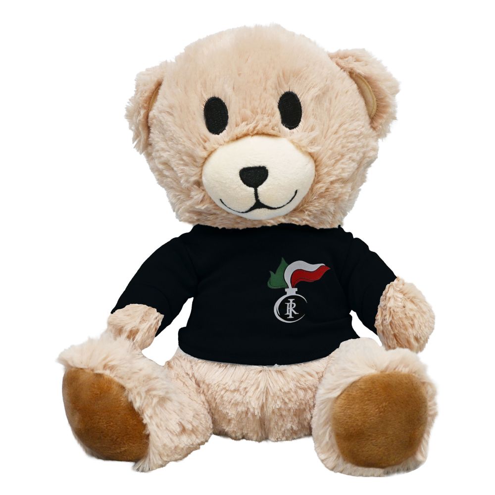 ORSETTO PELUCHES SEDUTO, H 24 CM, MAGLIETTA STAMPATA FIAMMA CARABINIERI