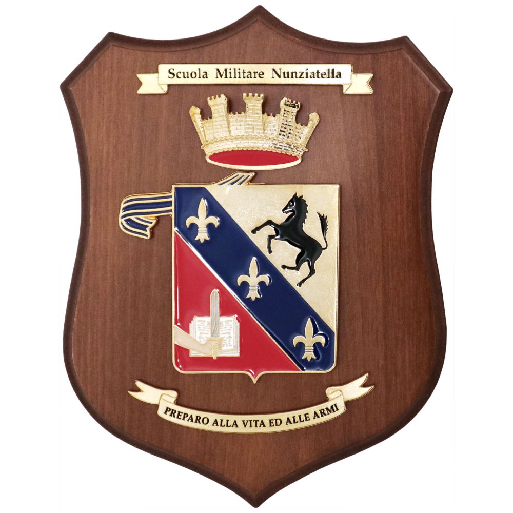 CREST ARALDICO CON STEMMA SCUOLA MILITARE NUNZIATELLA 22,5X17,5 CM ESERCITO