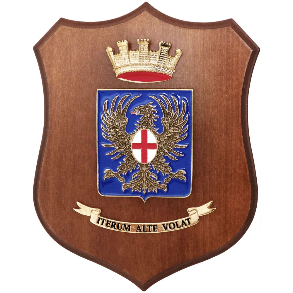 CREST ARALDICO CON STEMMA SCUOLA MILITARE TEULIE' 22,5X17,5 CM ESERCITO