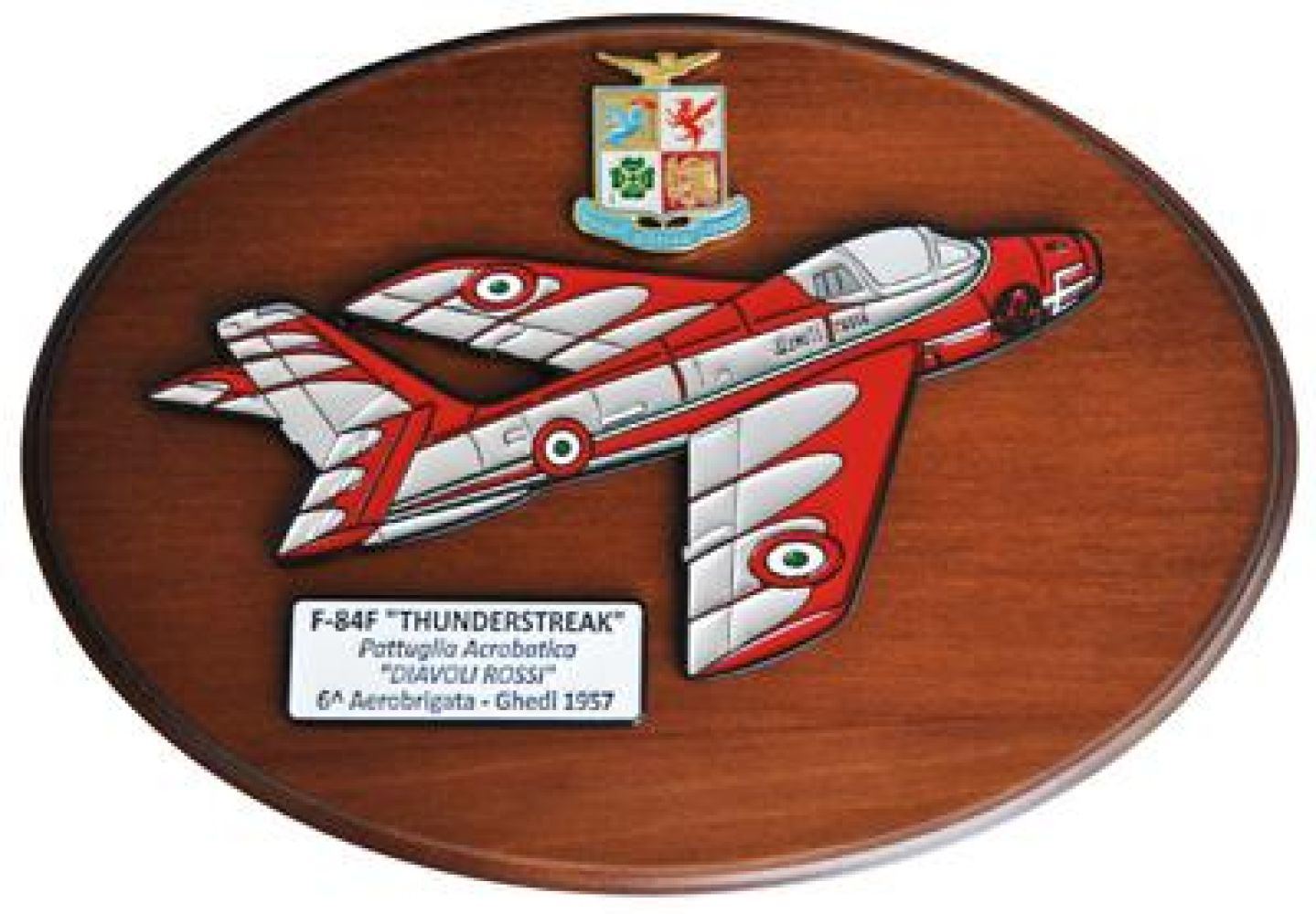 CREST ARALDICO AEREI F-84F THUNDERSTREAK DIAVOLI ROSSI GHEDI 1957 AERONAUTICA MILITARE MIS CM 22,5 X 17,5