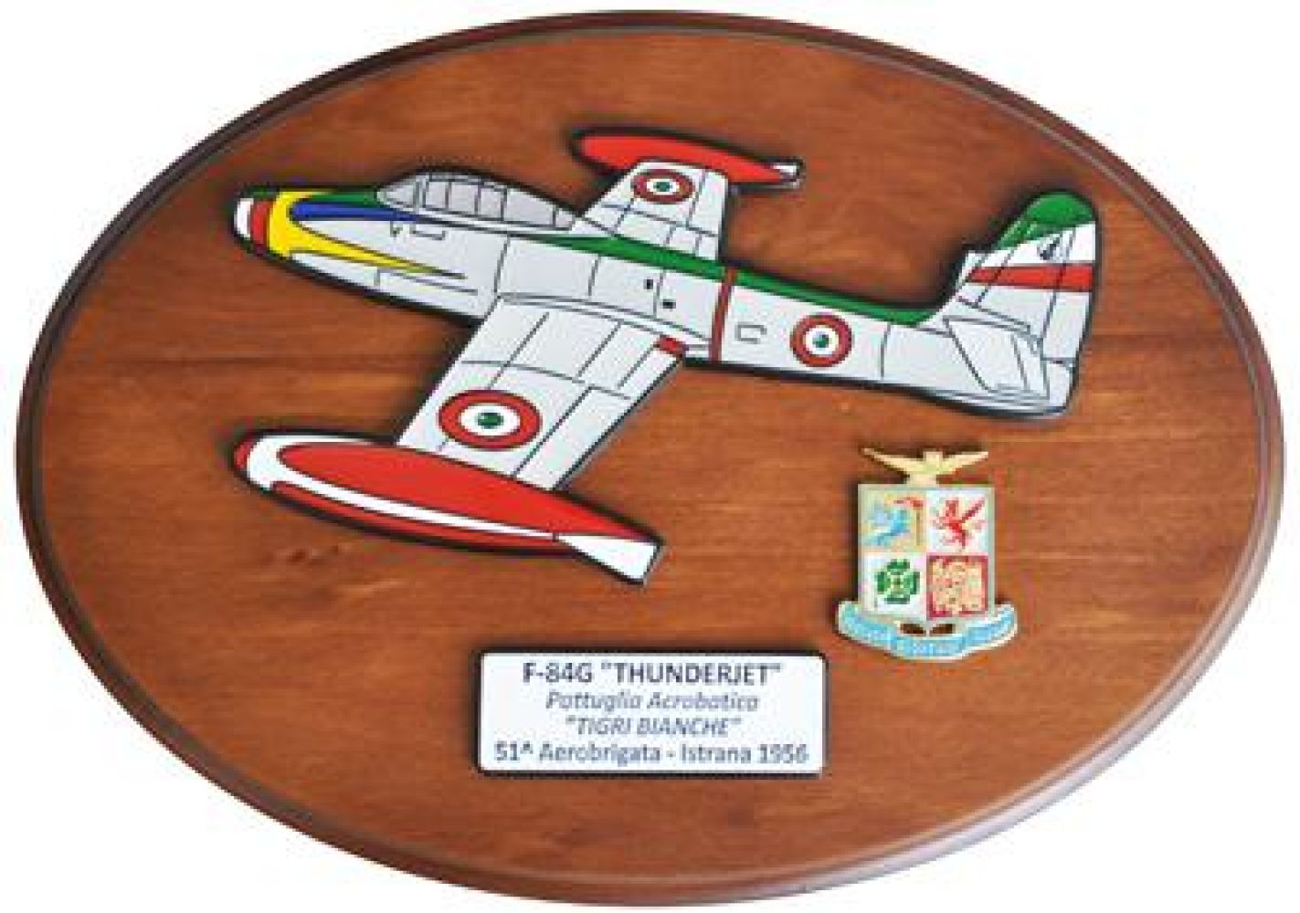 CREST ARALDICO AEREI F-84G THUNDERJET TIGRI BIANCHE ISTRANA 1956 AERONAUTICA MILITARE MIS CM 22,5 X 17,5