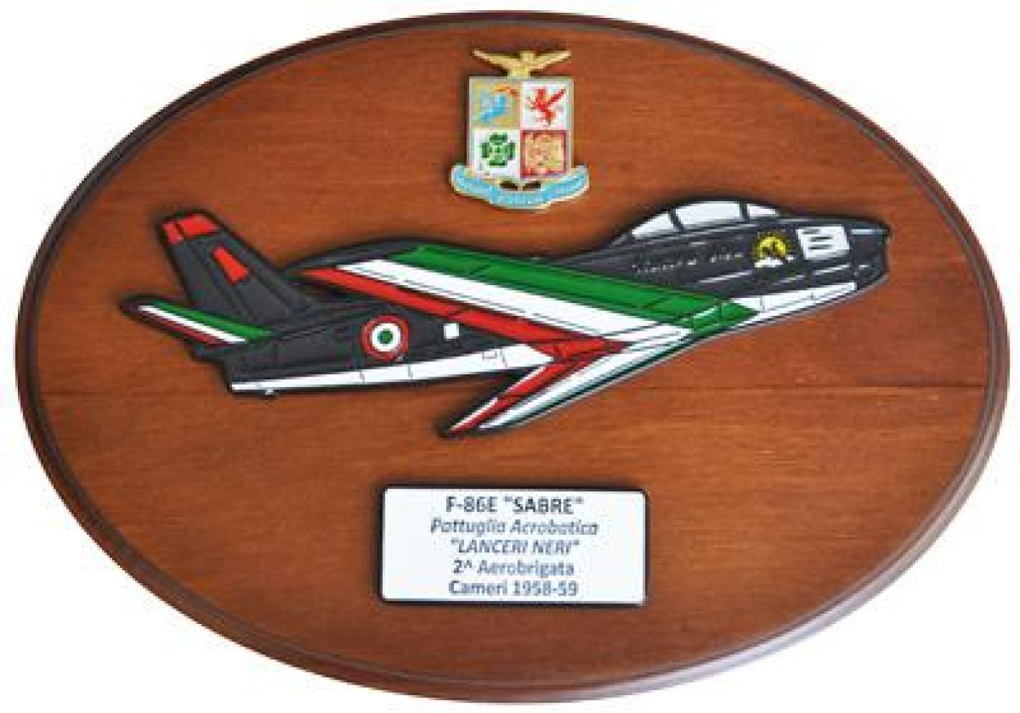 CREST ARALDICO AEREI F-86E SABRE LANCERI NERI CAMERI 1958-59 AERONAUTICA MILITARE MIS CM 22,5 X 17,5