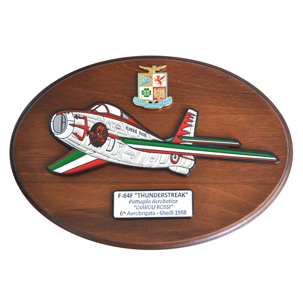 CREST IN METALLO SMALTATO F-84F THUNDERSTREAK DIAVOLI ROSSI AERONAUTICA MILITARE