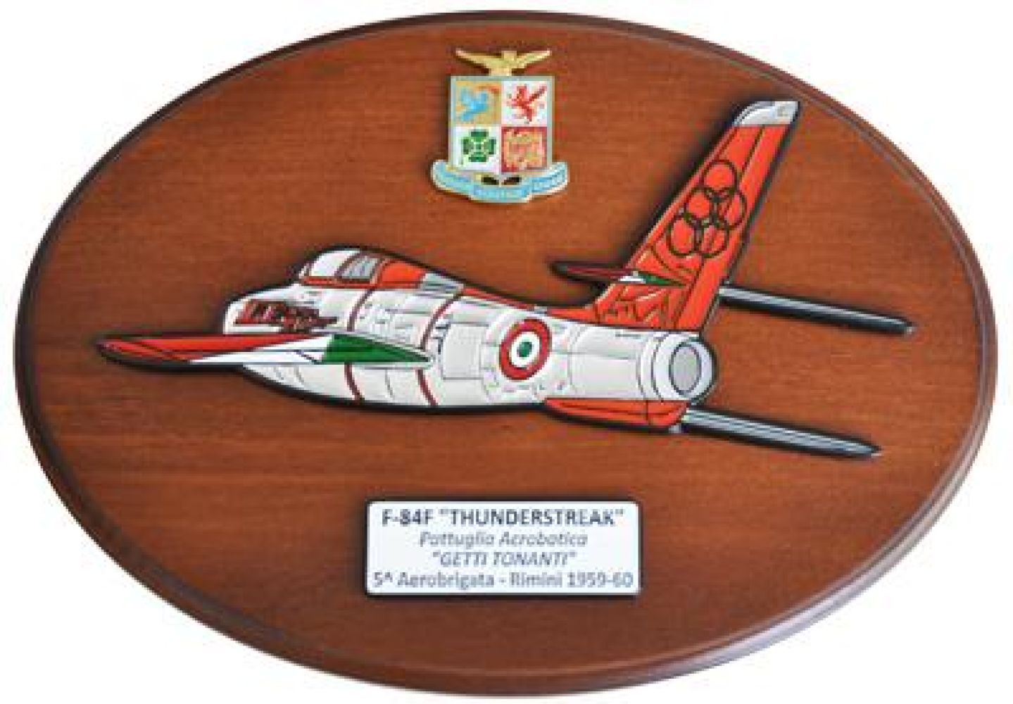 CREST ARALDICO AEREI F-84F THUNDERSTREAK GETTI TONANTI RIMINI 1959-60 AERONAUTICA MILITARE MIS CM 22,5 X 17,5