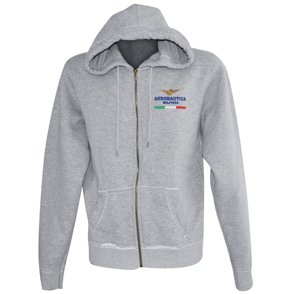 FELPA GRIGIA CON CAPPUCCIO E ZIP AERONAUTICA MILITARE