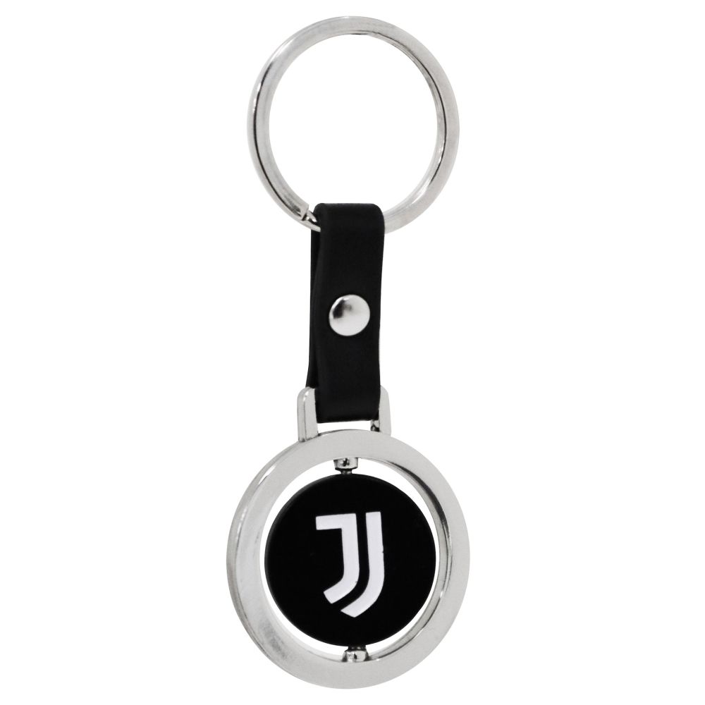 PORTACHIAVI IN METALLO GIREVOLE CON CATENA IN PELLE LOGO UFFICIALE JUVENTUS