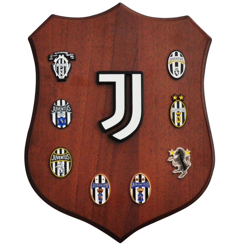 CREST IN LEGNO CON LOGO UFFICIALE E MARCHI STORICI JUVENTUS