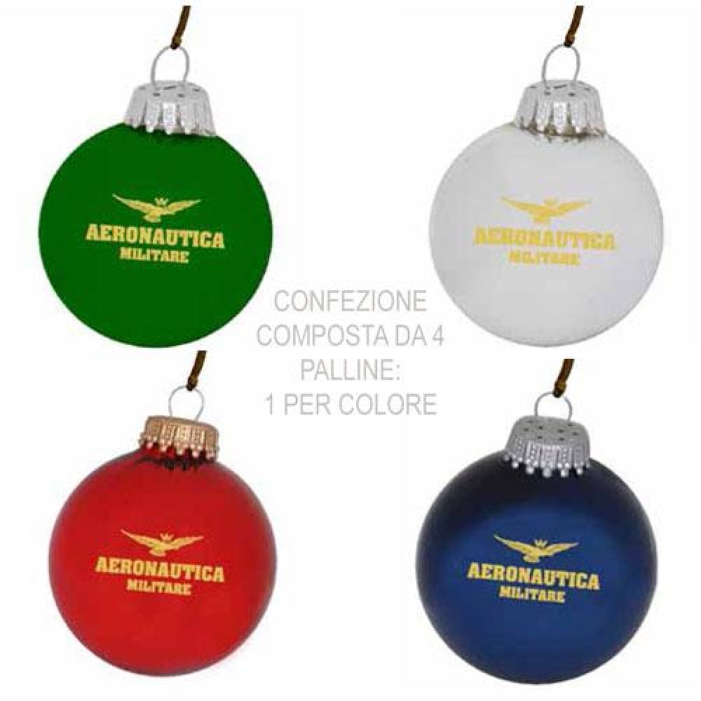 SET PALLINE IN VETRO, DIAMETRO 65 MM, COLORE FINITURE LUCIDA, CONF. IN SCATOLA DI CARTONE AERONAUTICA MILITARE