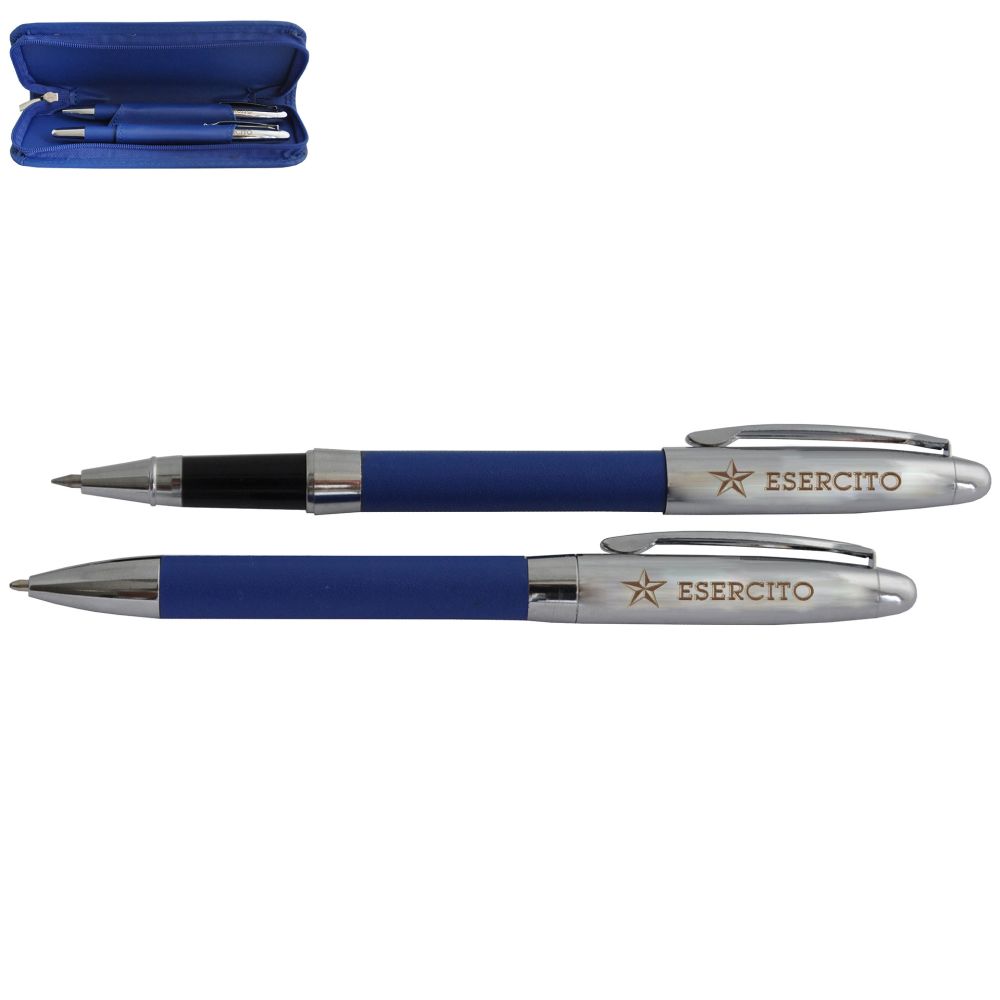 SET PENNA A SFERA E ROLLER BLU CON ASTUCCIO ZIP