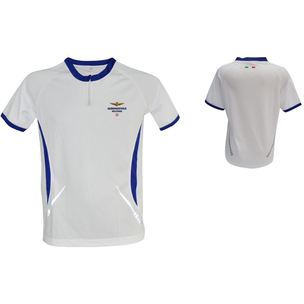 T-SHIRT RUNNING CON ZIP, LOGO STAMPATO, 100% POLIESTERE AERONAUTICA MILITARE
