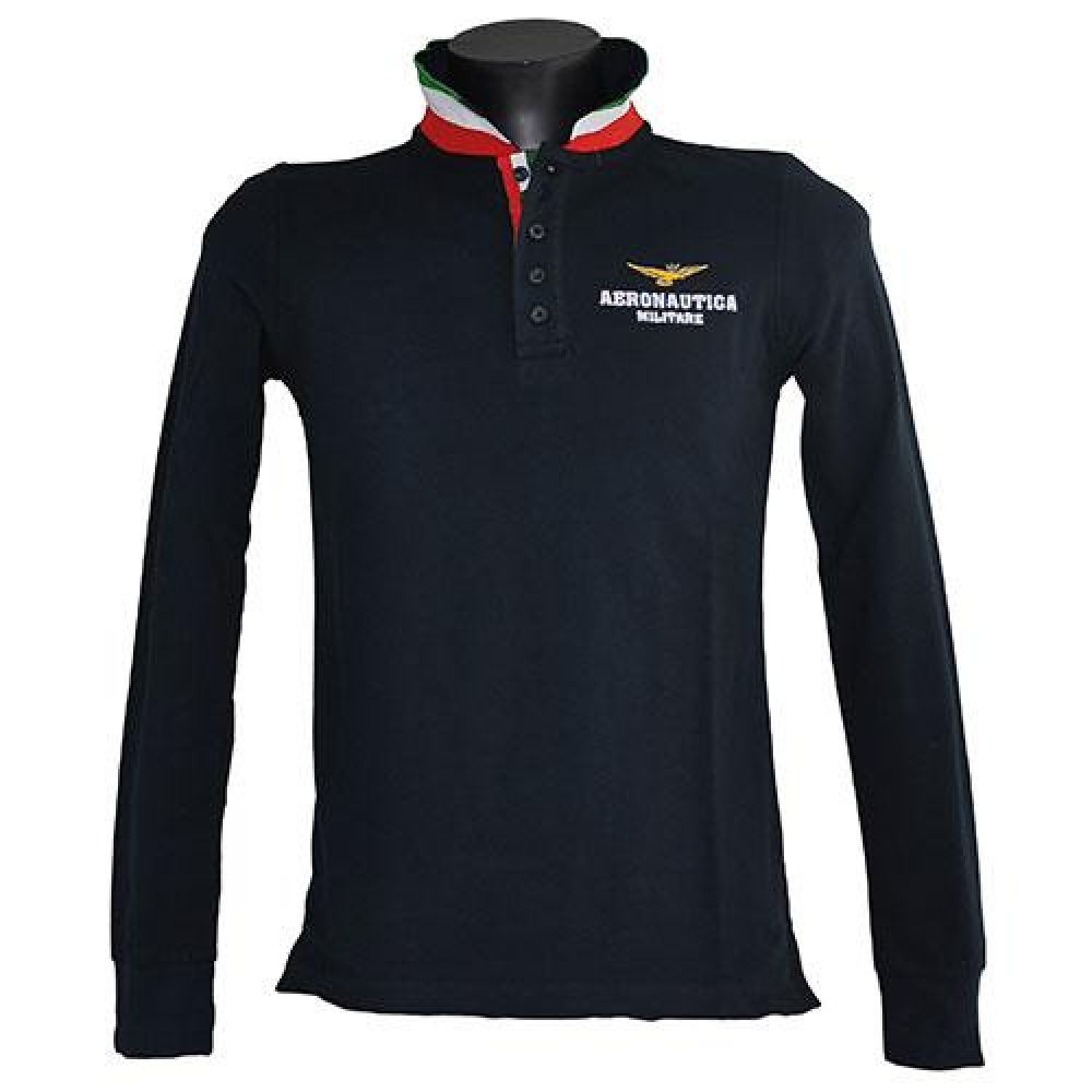 POLO IN COTONE MANICHE LUNGHE BLU AERONAUTICA MILITARE