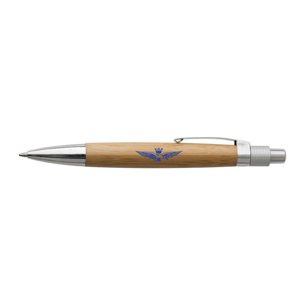 PENNA IN METALLO E BAMBOO, REFILL BLU, LOGO A.M.
