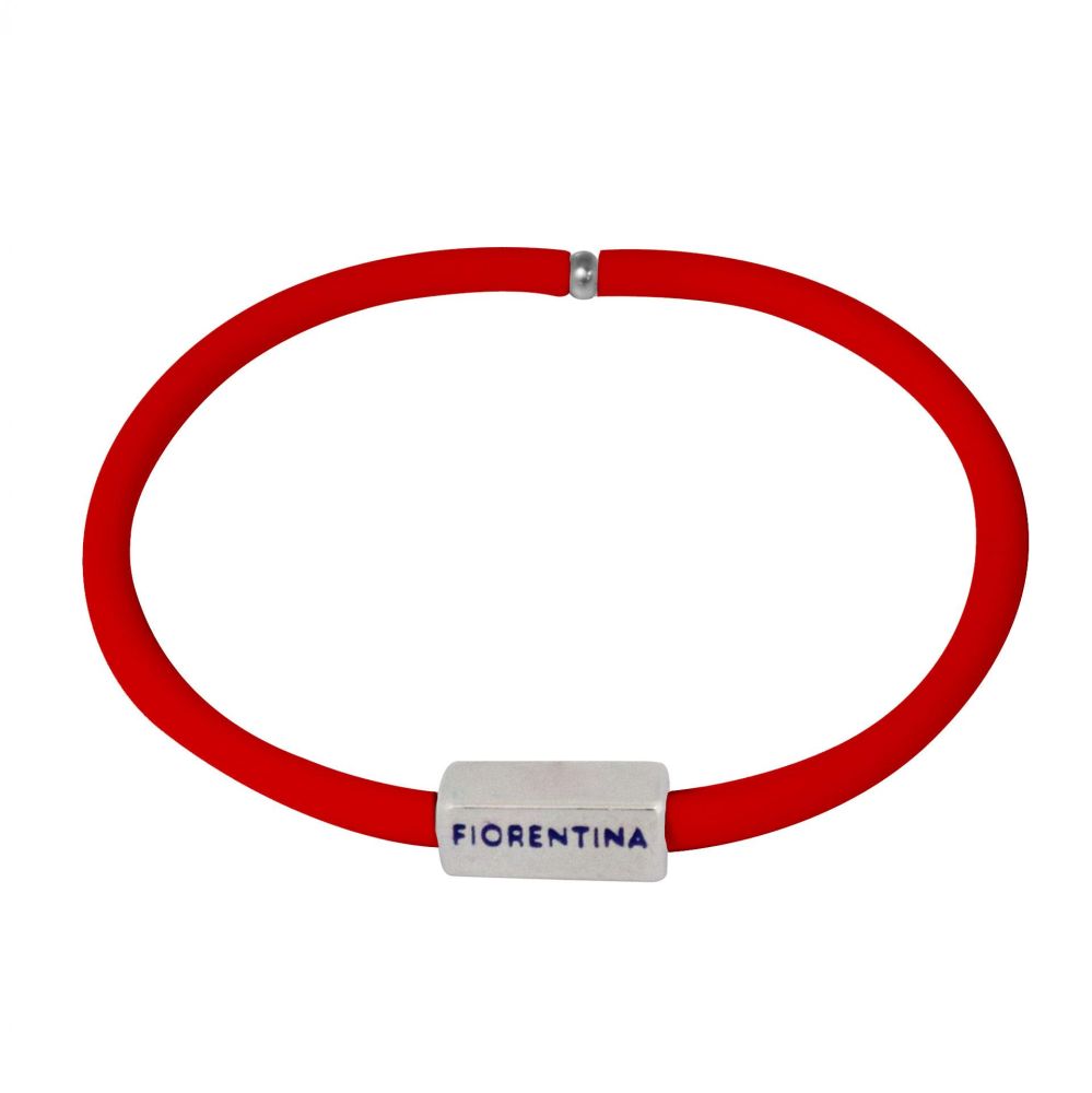 BRACCIALE ROSSO IN SILICONE CON PIASTRINA PASSANTE SMALTATA