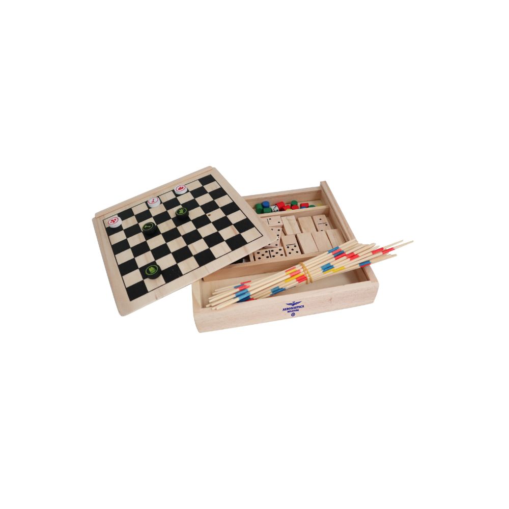 SET GIOCO, 5 -IN-1, IN SCATOLA DI LEGNO DIMENSIONE 167 X 167 X 28 CM