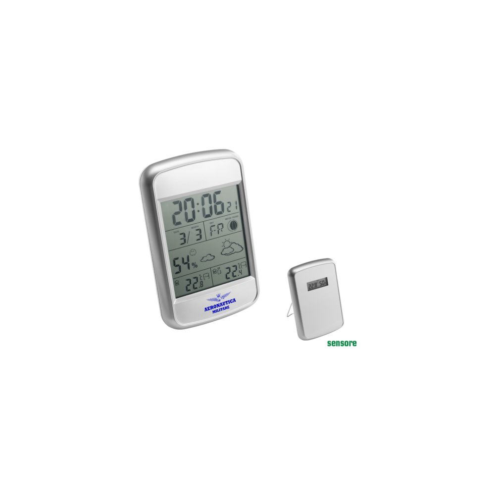 STAZIONE METEO CON SENSORE WIRELESS RILEVATORE DELLA TEMPERATURA ESTERNA, OROLOGIO, PREVISIONI DEL TEMPO E FASI LUNARI, BATTERIE INCLUSE DIMENSIONI 8,5 X 13,3 X 2,4 CM